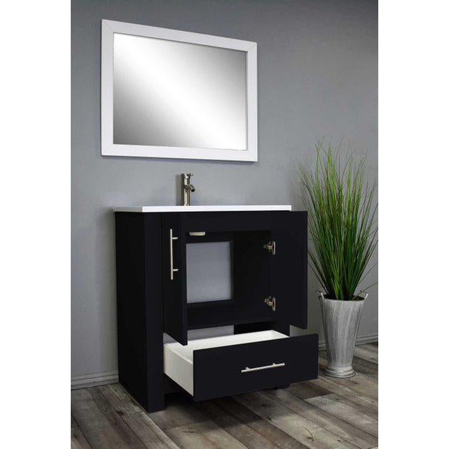 Volpa USA Boston 24" x 20" Black Modern Freestanding Bathroom Vanity With Acrylic Top, Integrated Acrylic Sink And Brushed Nickel Handles