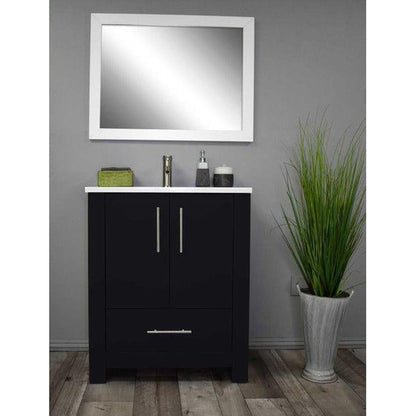 Volpa USA Boston 24" x 20" Black Modern Freestanding Bathroom Vanity With Acrylic Top, Integrated Acrylic Sink And Brushed Nickel Handles