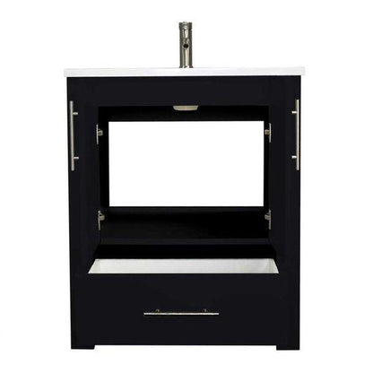 Volpa USA Boston 24" x 20" Black Modern Freestanding Bathroom Vanity With Acrylic Top, Integrated Acrylic Sink And Brushed Nickel Handles