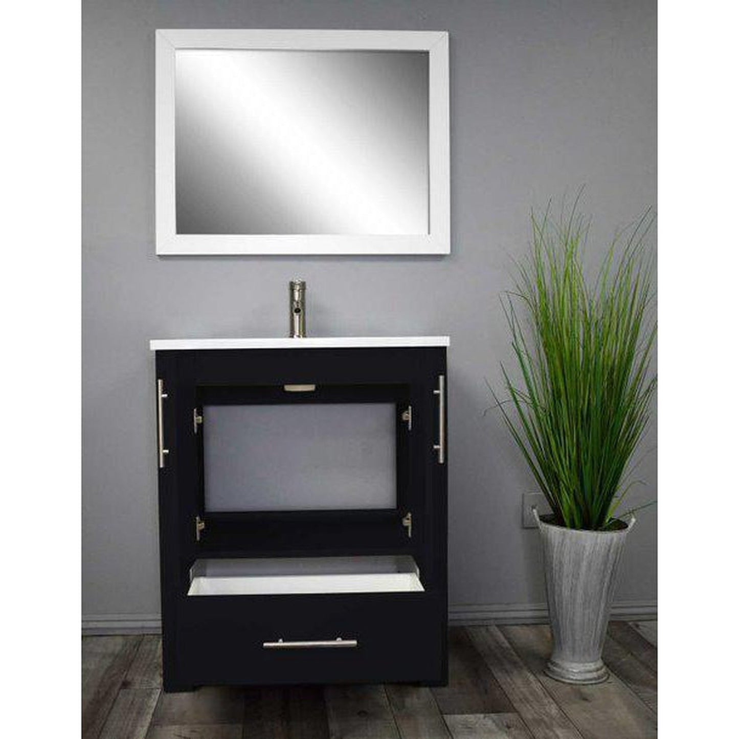 Volpa USA Boston 24" x 20" Black Modern Freestanding Bathroom Vanity With Acrylic Top, Integrated Acrylic Sink And Brushed Nickel Handles