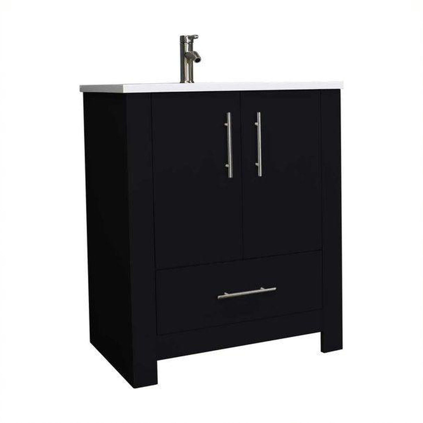 Volpa USA Boston 24" x 20" Black Modern Freestanding Bathroom Vanity With Acrylic Top, Integrated Acrylic Sink And Brushed Nickel Handles