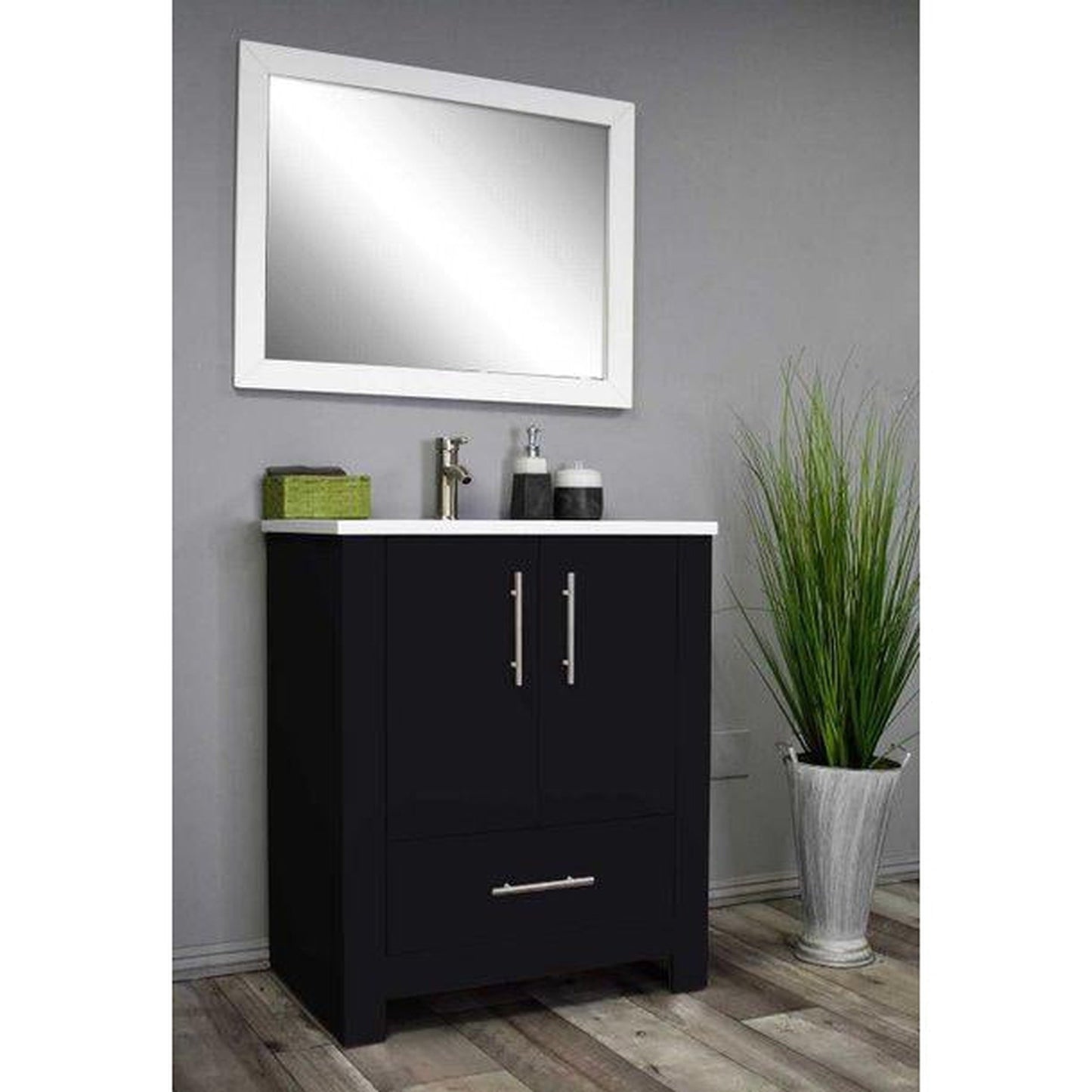 Volpa USA Boston 24" x 20" Black Modern Freestanding Bathroom Vanity With Acrylic Top, Integrated Acrylic Sink And Brushed Nickel Handles