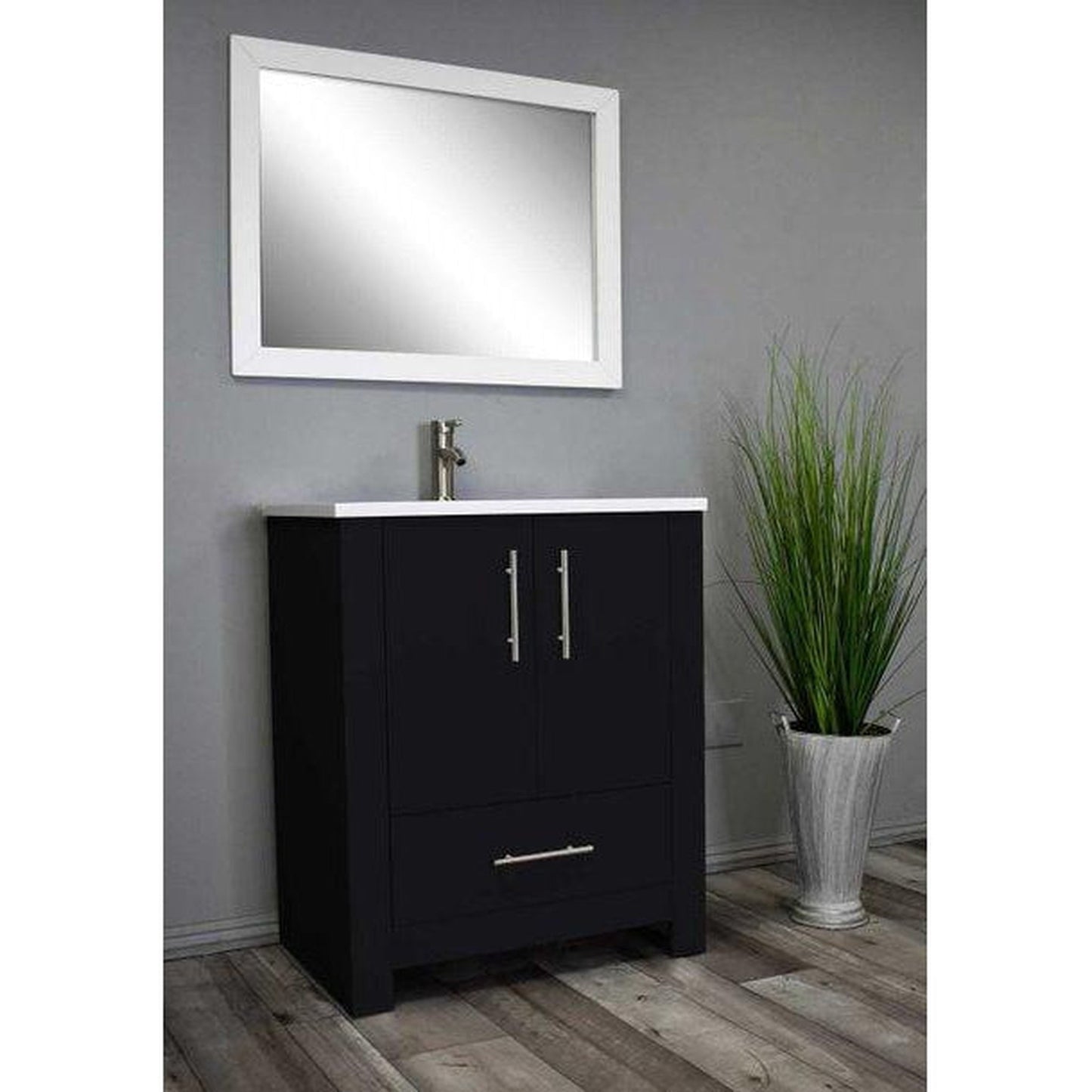 Volpa USA Boston 24" x 20" Black Modern Freestanding Bathroom Vanity With Acrylic Top, Integrated Acrylic Sink And Brushed Nickel Handles