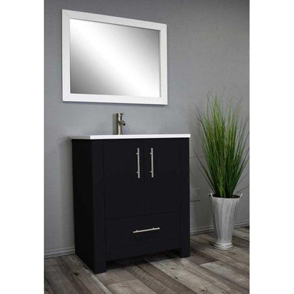 Volpa USA Boston 24" x 20" Black Modern Freestanding Bathroom Vanity With Acrylic Top, Integrated Acrylic Sink And Brushed Nickel Handles