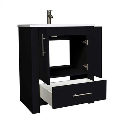 Volpa USA Boston 24" x 20" Black Modern Freestanding Bathroom Vanity With Acrylic Top, Integrated Acrylic Sink And Brushed Nickel Handles