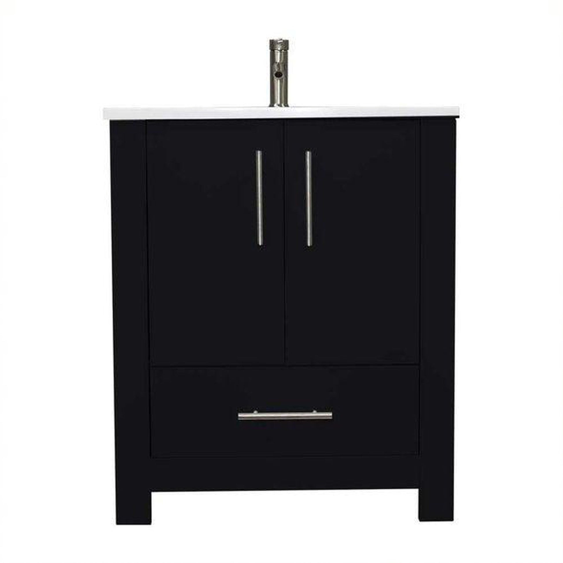 Volpa USA Boston 24" x 20" Black Modern Freestanding Bathroom Vanity With Acrylic Top, Integrated Acrylic Sink And Brushed Nickel Handles