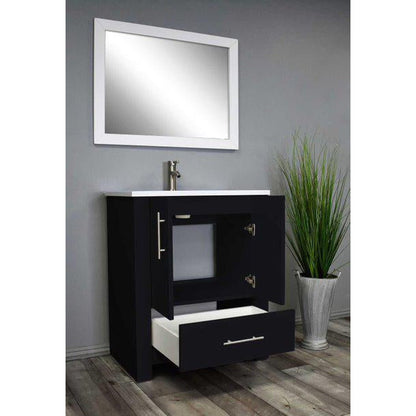 Volpa USA Boston 24" x 20" Glossy Black Modern Freestanding Bathroom Vanity With Acrylic Top, Integrated Acrylic Sink And Brushed Nickel Handles