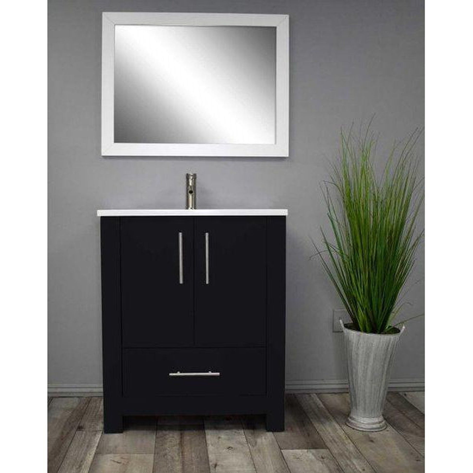 Volpa USA Boston 24" x 20" Glossy Black Modern Freestanding Bathroom Vanity With Acrylic Top, Integrated Acrylic Sink And Brushed Nickel Handles