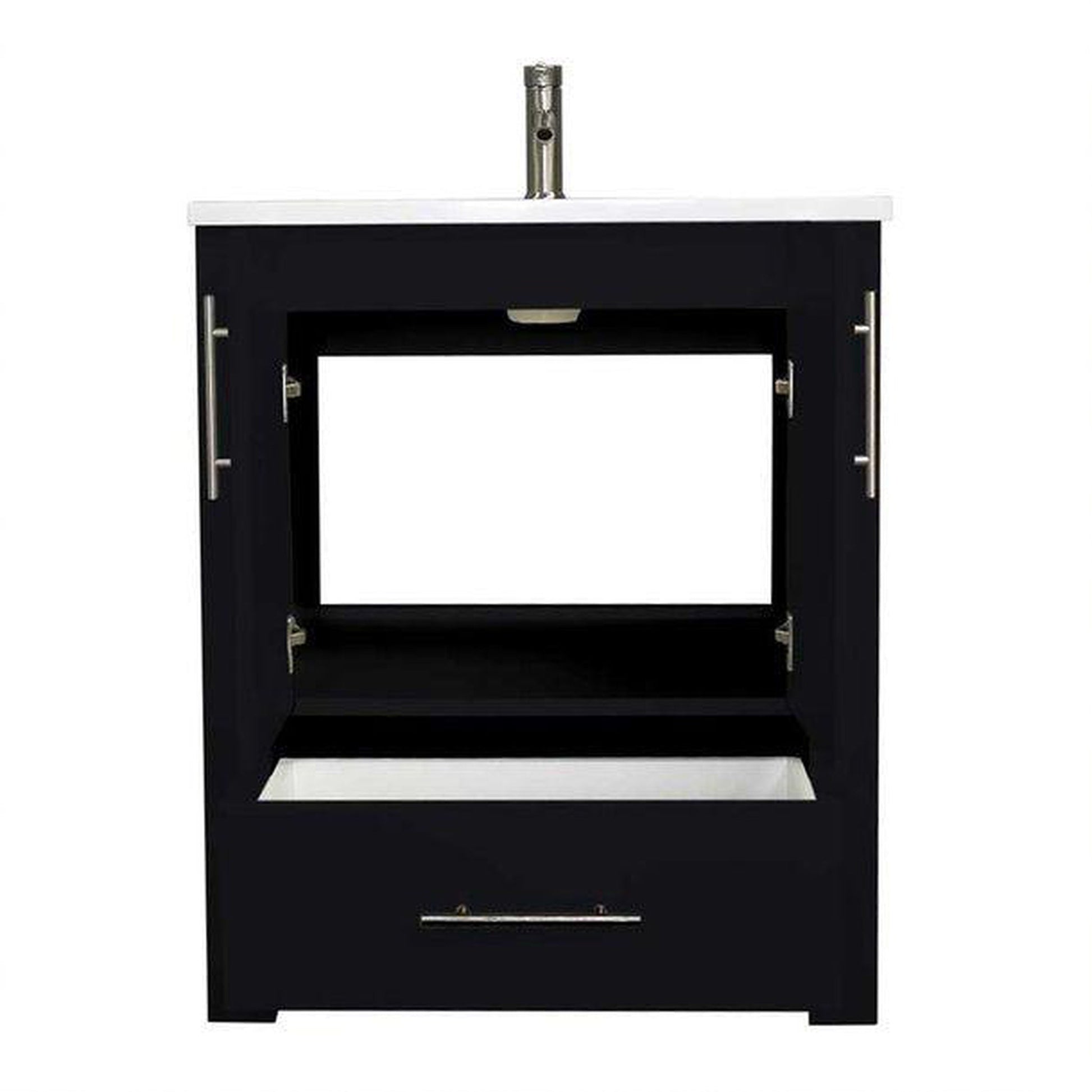 Volpa USA Boston 24" x 20" Glossy Black Modern Freestanding Bathroom Vanity With Acrylic Top, Integrated Acrylic Sink And Brushed Nickel Handles