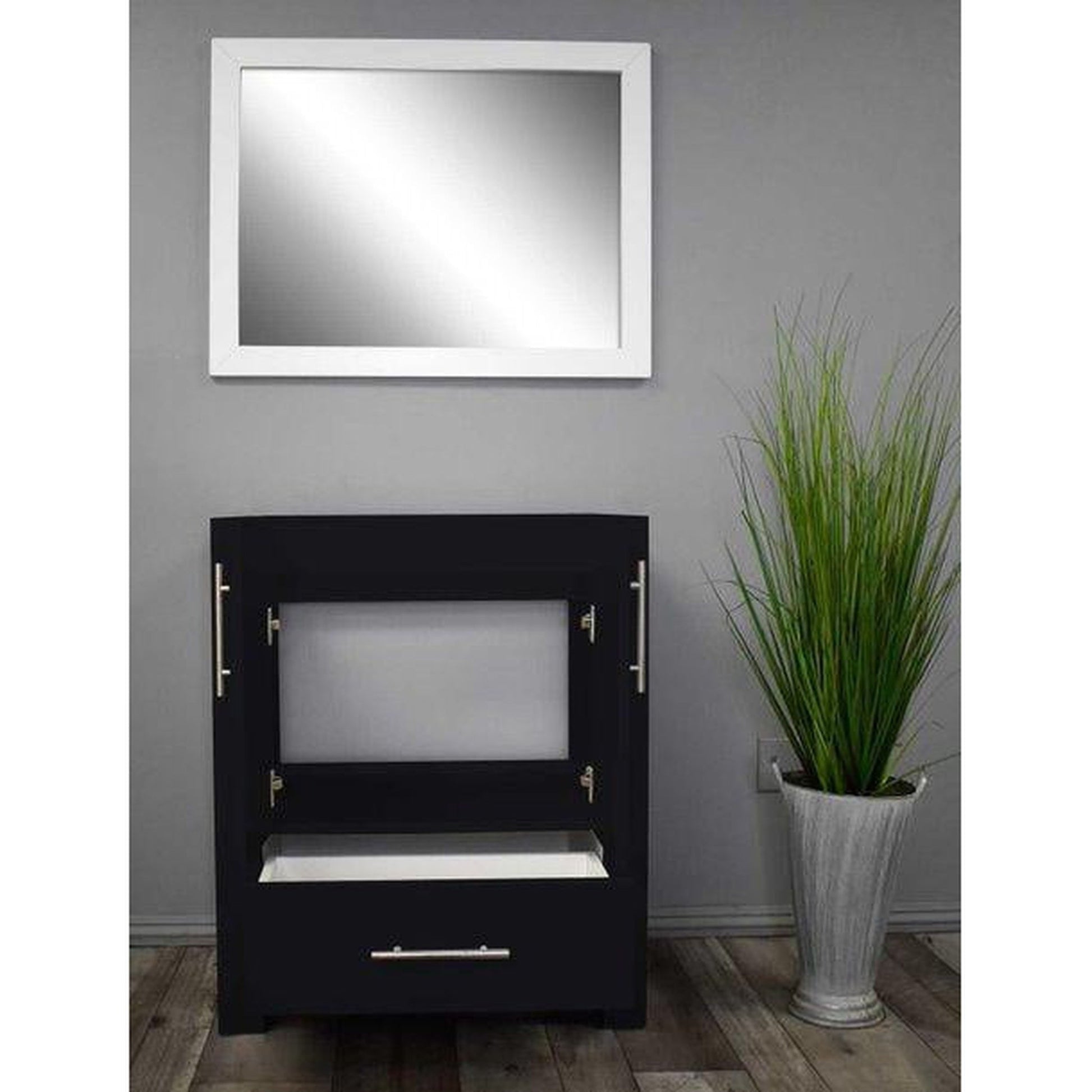 Volpa USA Boston 24" x 20" Glossy Black Modern Freestanding Bathroom Vanity With Brushed Nickel Handles