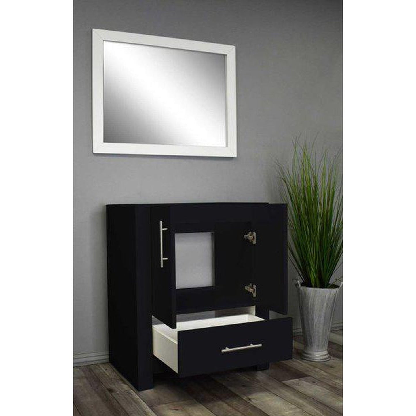 Volpa USA Boston 24" x 20" Glossy Black Modern Freestanding Bathroom Vanity With Brushed Nickel Handles