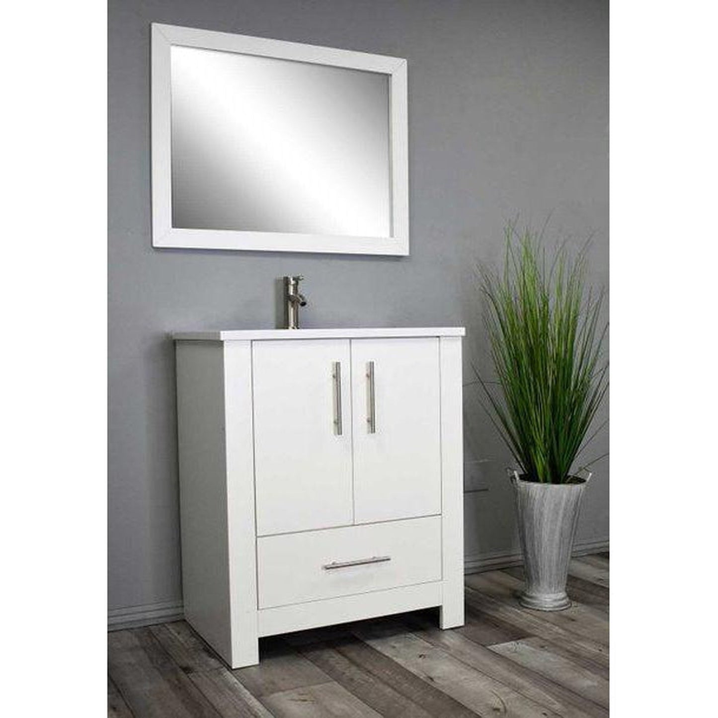 Volpa USA Boston 24" x 20" Glossy White Modern Freestanding Bathroom Vanity With Acrylic Top, Integrated Acrylic Sink And Brushed Nickel Handles