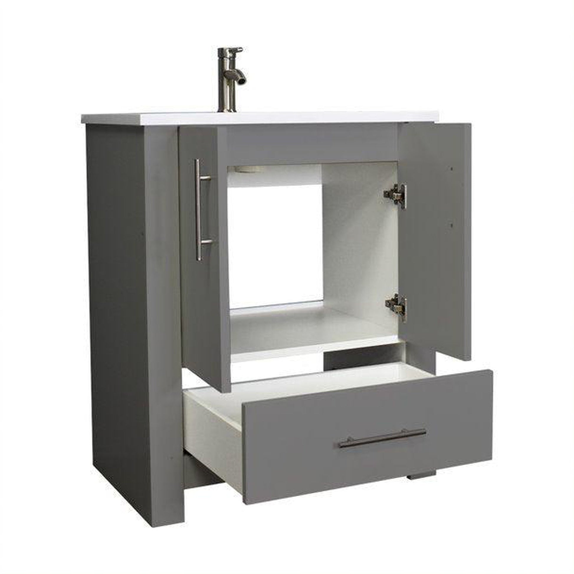 Volpa USA Boston 24" x 20" Gray Modern Freestanding Bathroom Vanity With Acrylic Top, Integrated Acrylic Sink And Brushed Nickel Handles