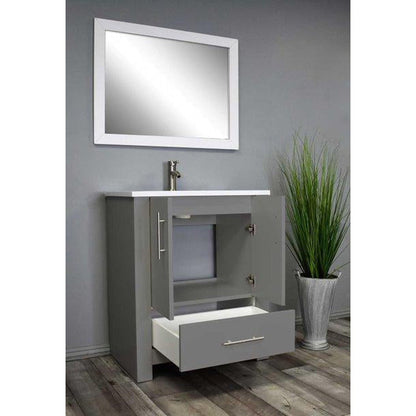 Volpa USA Boston 24" x 20" Gray Modern Freestanding Bathroom Vanity With Acrylic Top, Integrated Acrylic Sink And Brushed Nickel Handles