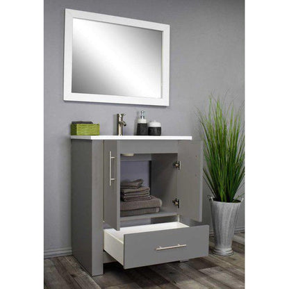 Volpa USA Boston 24" x 20" Gray Modern Freestanding Bathroom Vanity With Acrylic Top, Integrated Acrylic Sink And Brushed Nickel Handles