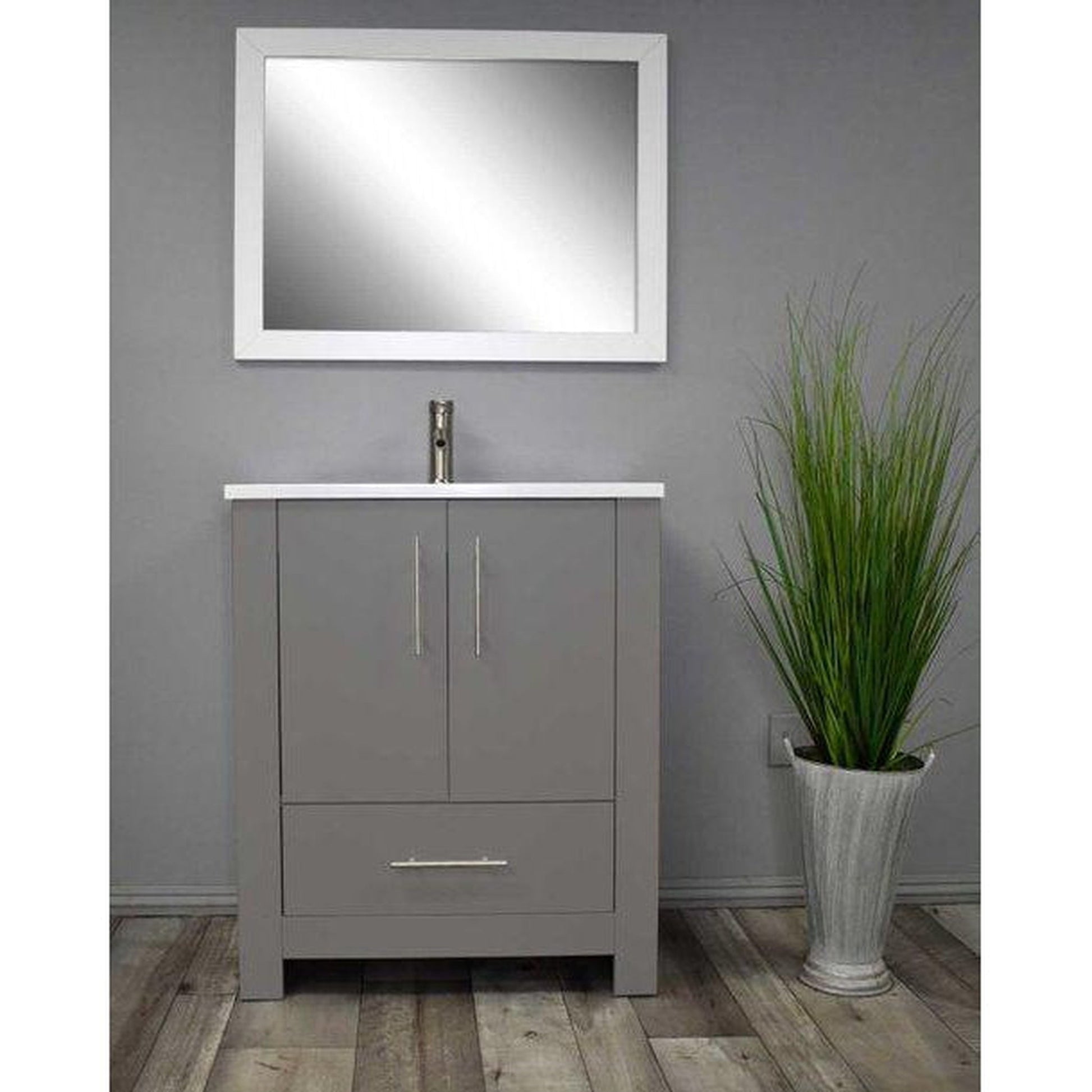 Volpa USA Boston 24" x 20" Gray Modern Freestanding Bathroom Vanity With Acrylic Top, Integrated Acrylic Sink And Brushed Nickel Handles