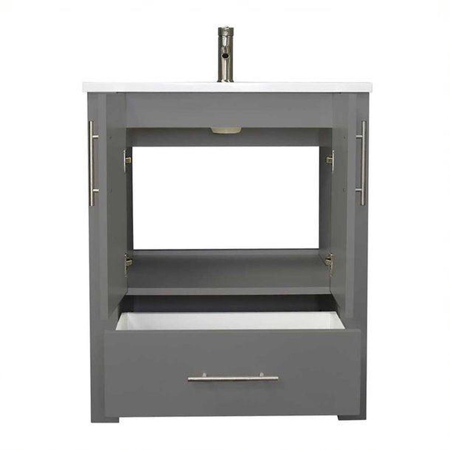 Volpa USA Boston 24" x 20" Gray Modern Freestanding Bathroom Vanity With Acrylic Top, Integrated Acrylic Sink And Brushed Nickel Handles