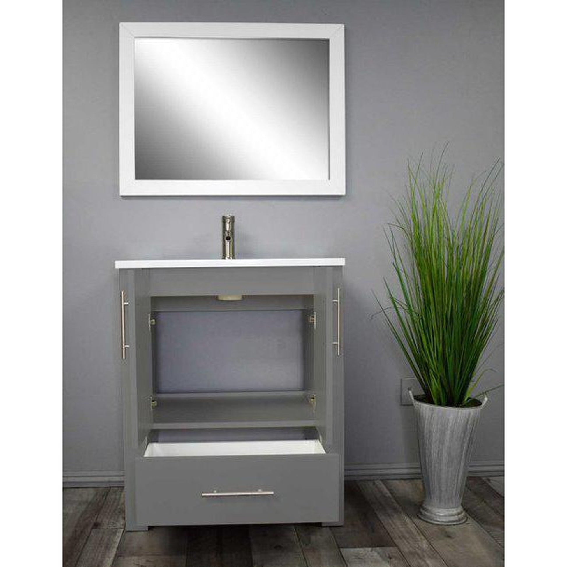 Volpa USA Boston 24" x 20" Gray Modern Freestanding Bathroom Vanity With Acrylic Top, Integrated Acrylic Sink And Brushed Nickel Handles