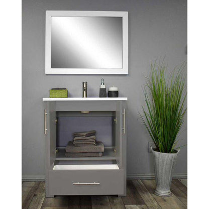 Volpa USA Boston 24" x 20" Gray Modern Freestanding Bathroom Vanity With Acrylic Top, Integrated Acrylic Sink And Brushed Nickel Handles