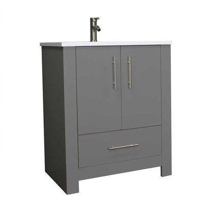 Volpa USA Boston 24" x 20" Gray Modern Freestanding Bathroom Vanity With Acrylic Top, Integrated Acrylic Sink And Brushed Nickel Handles