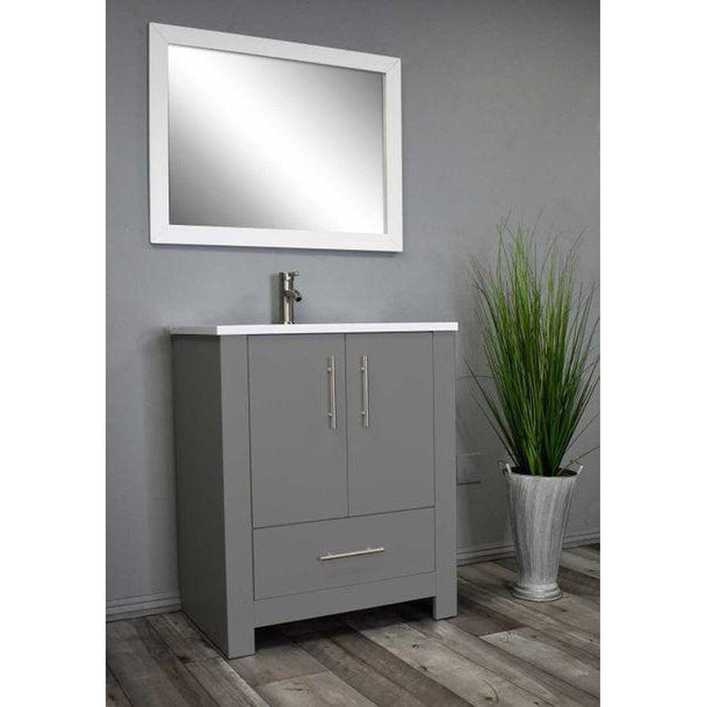 Volpa USA Boston 24" x 20" Gray Modern Freestanding Bathroom Vanity With Acrylic Top, Integrated Acrylic Sink And Brushed Nickel Handles