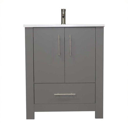 Volpa USA Boston 24" x 20" Gray Modern Freestanding Bathroom Vanity With Acrylic Top, Integrated Acrylic Sink And Brushed Nickel Handles