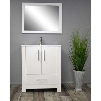 Volpa USA Boston 24" x 20" White Modern Freestanding Bathroom Vanity With Acrylic Top, Integrated Acrylic Sink And Brushed Nickel Handles