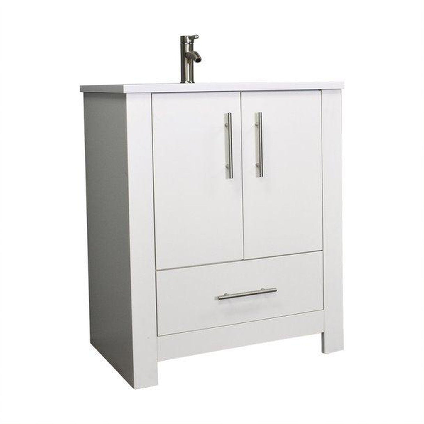 Volpa USA Boston 24" x 20" White Modern Freestanding Bathroom Vanity With Acrylic Top, Integrated Acrylic Sink And Brushed Nickel Handles