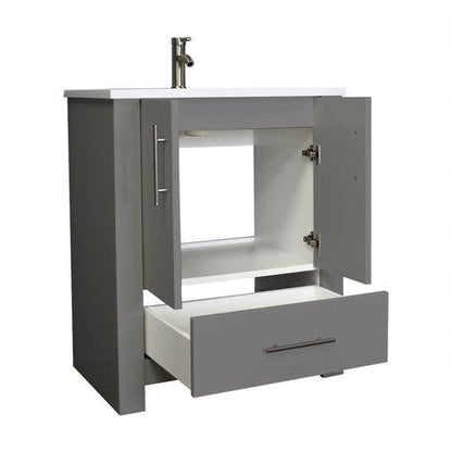 Volpa USA Boston 30" x 20" Gray Modern Freestanding Bathroom Vanity With Acrylic Top, Integrated Acrylic Sink And Brushed Nickel Handles