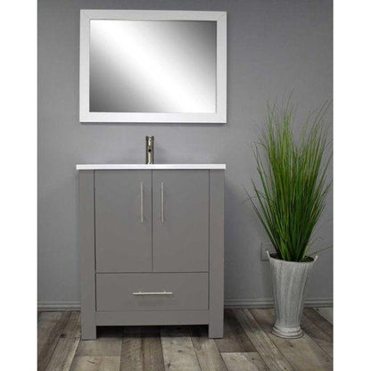 Volpa USA Boston 30" x 20" Gray Modern Freestanding Bathroom Vanity With Acrylic Top, Integrated Acrylic Sink And Brushed Nickel Handles