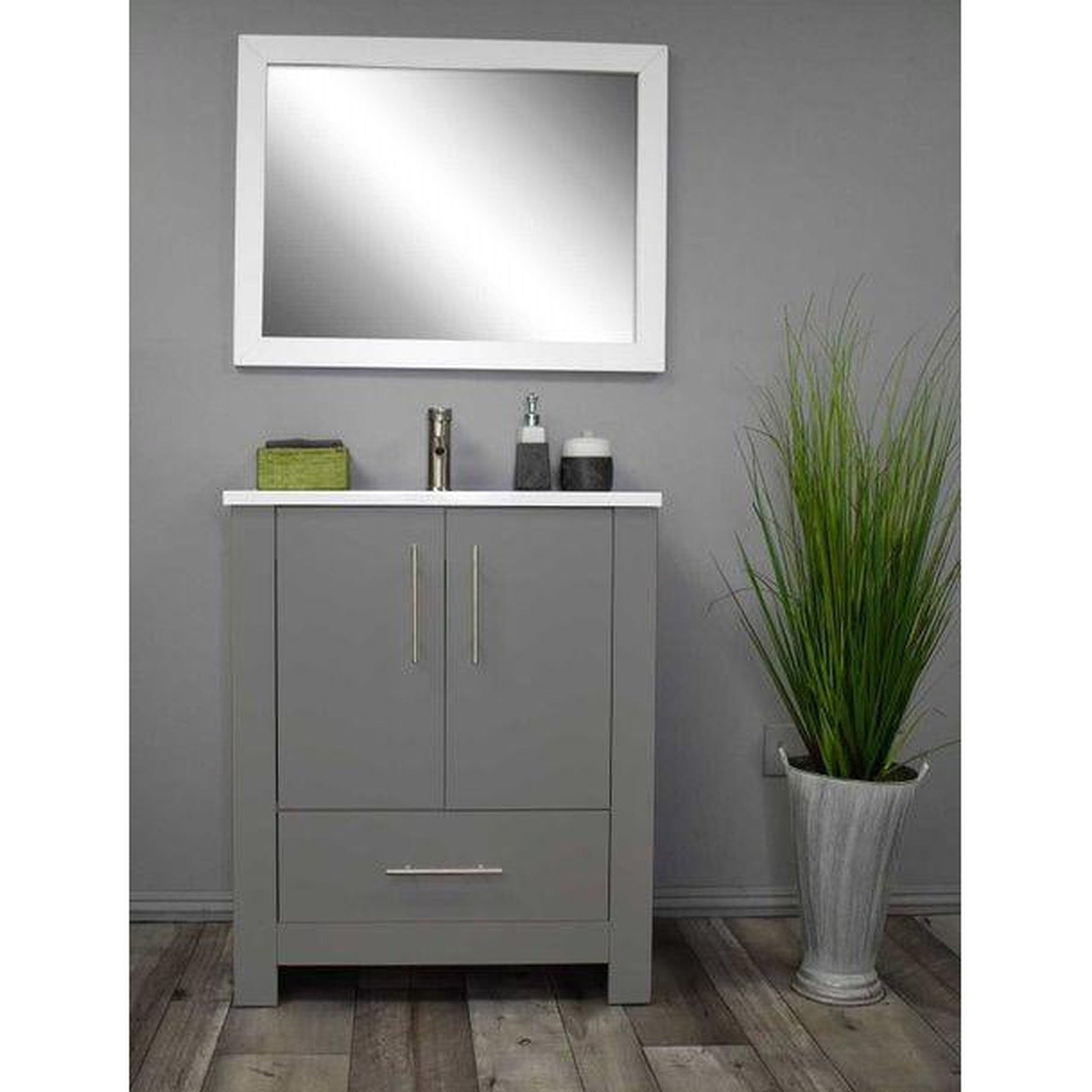 Volpa USA Boston 30" x 20" Gray Modern Freestanding Bathroom Vanity With Acrylic Top, Integrated Acrylic Sink And Brushed Nickel Handles