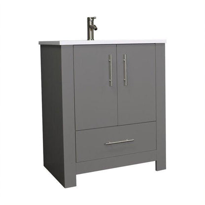 Volpa USA Boston 30" x 20" Gray Modern Freestanding Bathroom Vanity With Acrylic Top, Integrated Acrylic Sink And Brushed Nickel Handles