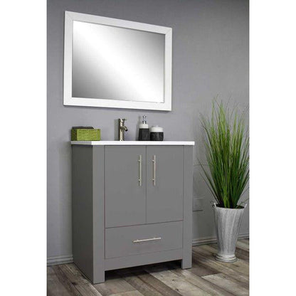 Volpa USA Boston 30" x 20" Gray Modern Freestanding Bathroom Vanity With Acrylic Top, Integrated Acrylic Sink And Brushed Nickel Handles