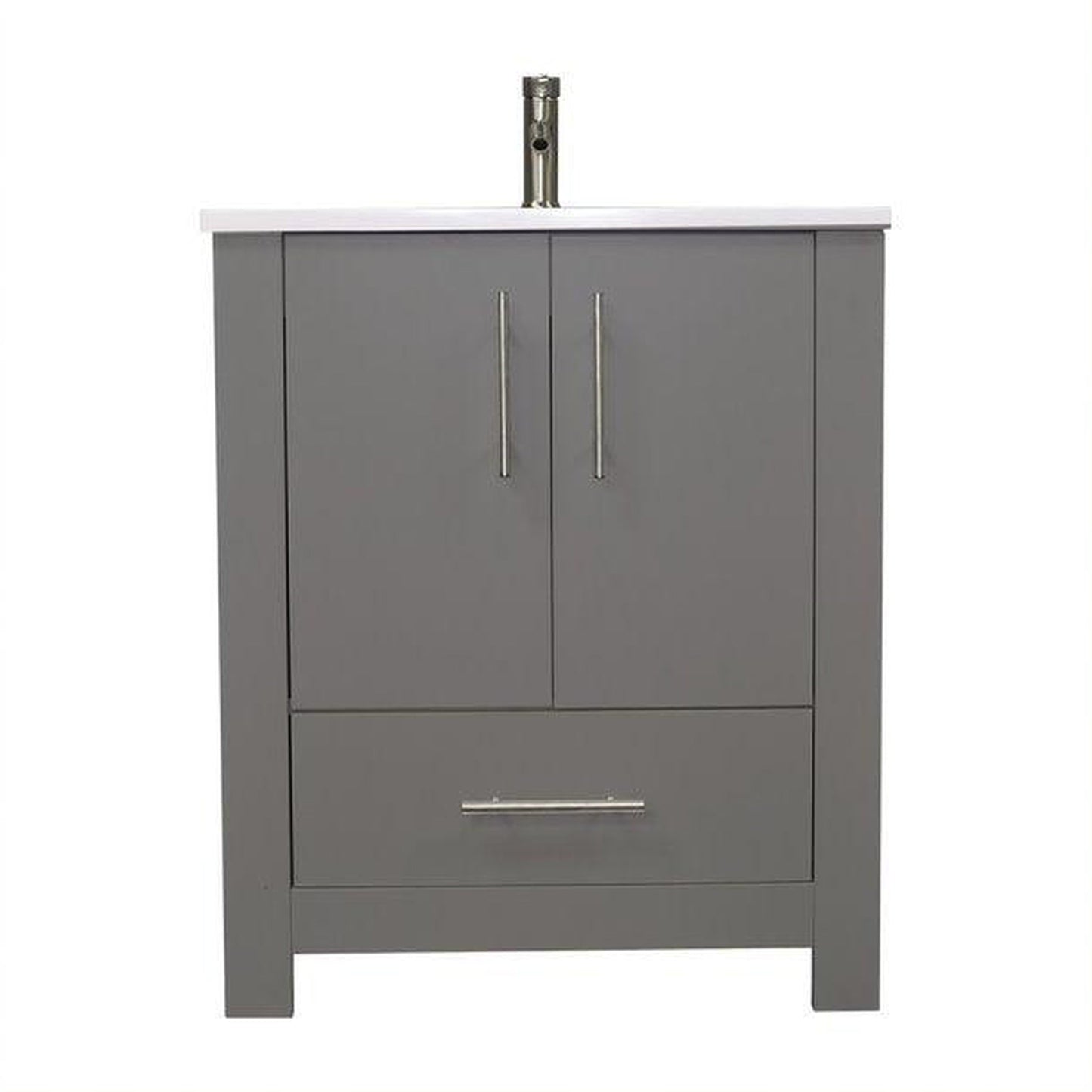 Volpa USA Boston 30" x 20" Gray Modern Freestanding Bathroom Vanity With Acrylic Top, Integrated Acrylic Sink And Brushed Nickel Handles