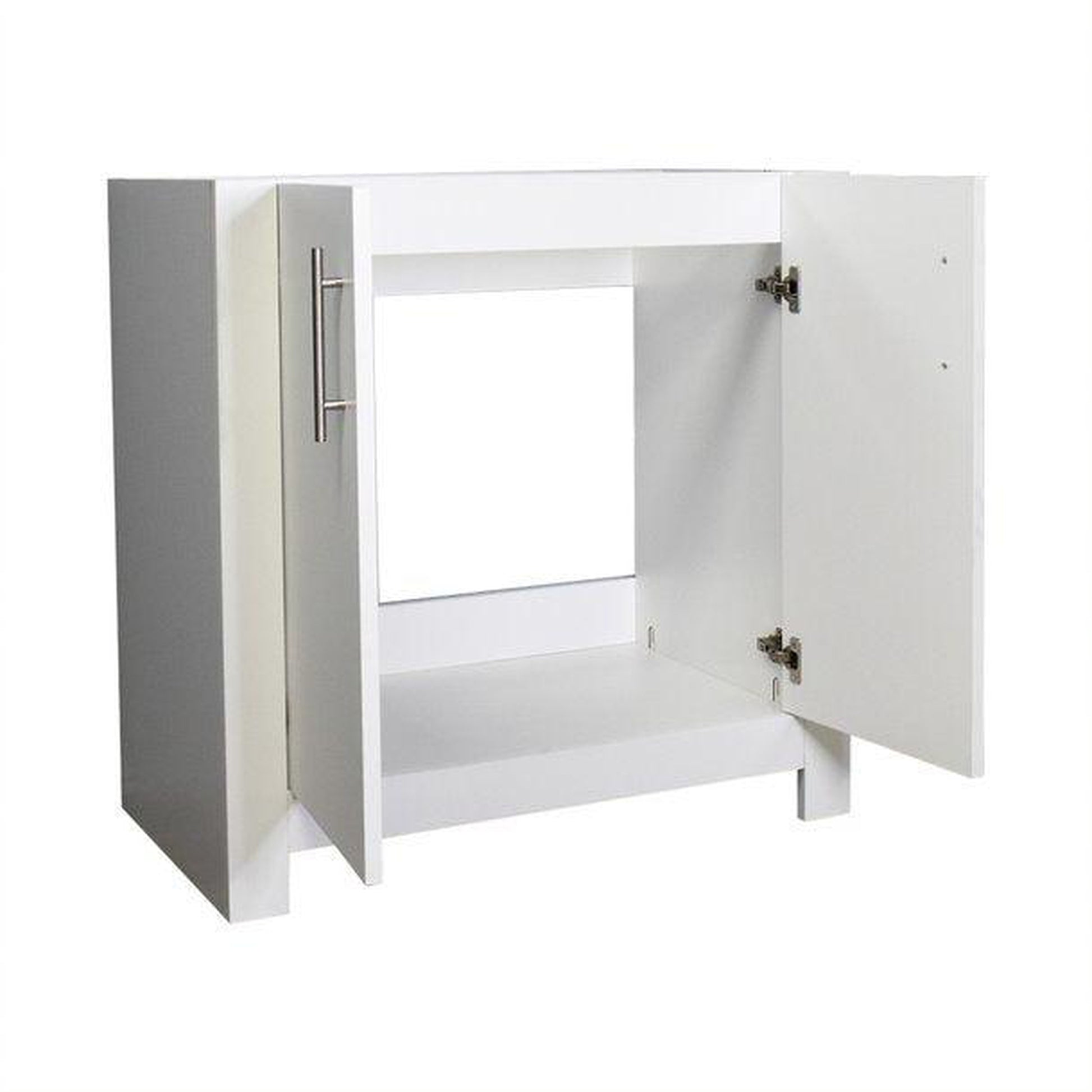 Volpa USA Boston 36" Glossy White Modern Freestanding Bathroom Vanity With Brushed Nickel Round Handles