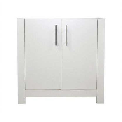 Volpa USA Boston 36" Glossy White Modern Freestanding Bathroom Vanity With Brushed Nickel Round Handles