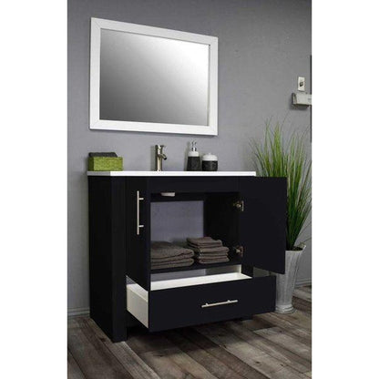 Volpa USA Boston 36" x 20" Glossy Black Modern Freestanding Bathroom Vanity With Acrylic Top, Integrated Acrylic Sink And Brushed Nickel Handles