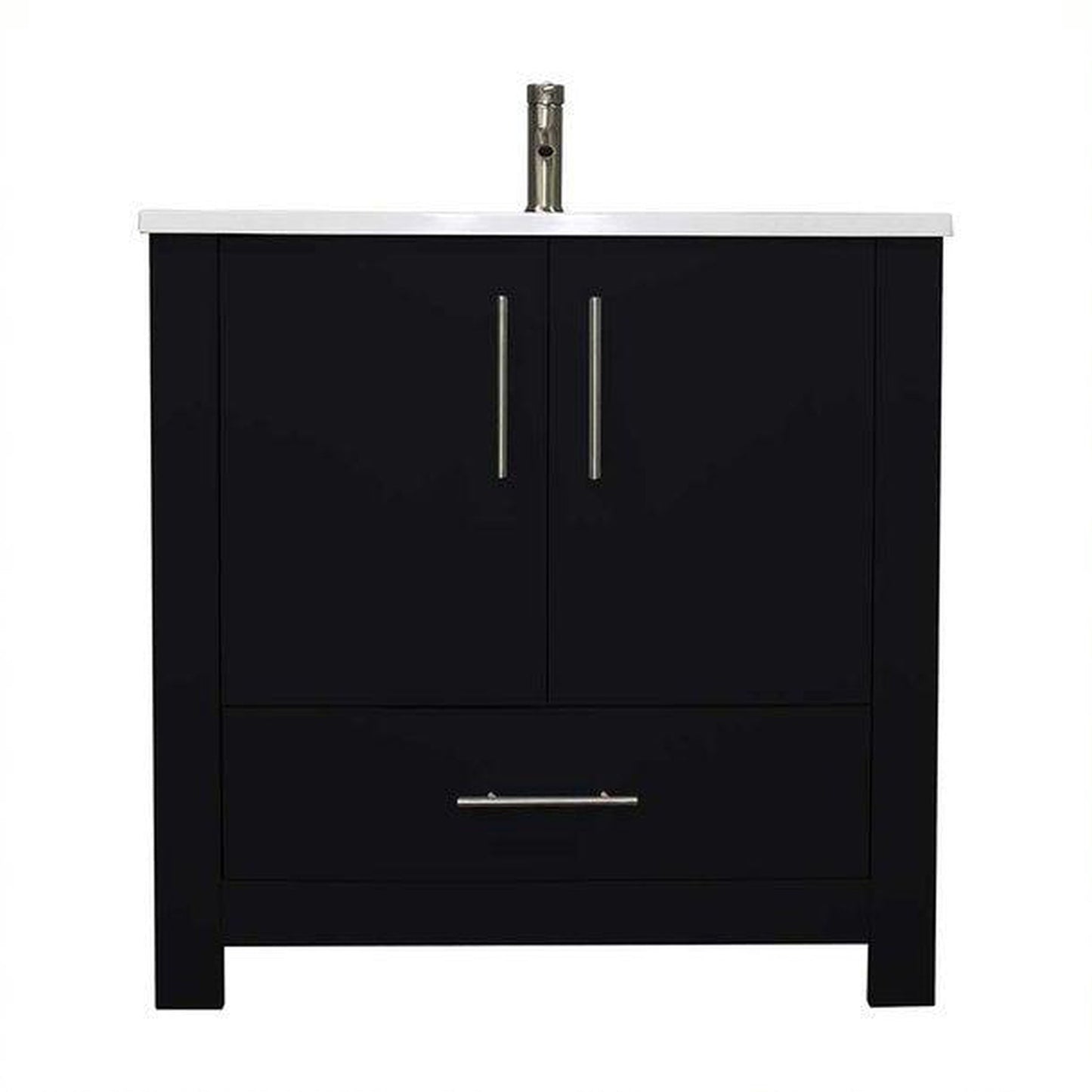 Volpa USA Boston 36" x 20" Glossy Black Modern Freestanding Bathroom Vanity With Acrylic Top, Integrated Acrylic Sink And Brushed Nickel Handles
