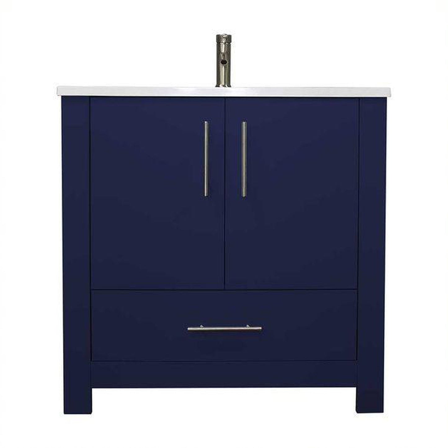 Volpa USA Boston 36" x 20" Navy Modern Freestanding Bathroom Vanity With Acrylic Top, Integrated Acrylic Sink And Brushed Nickel Handles