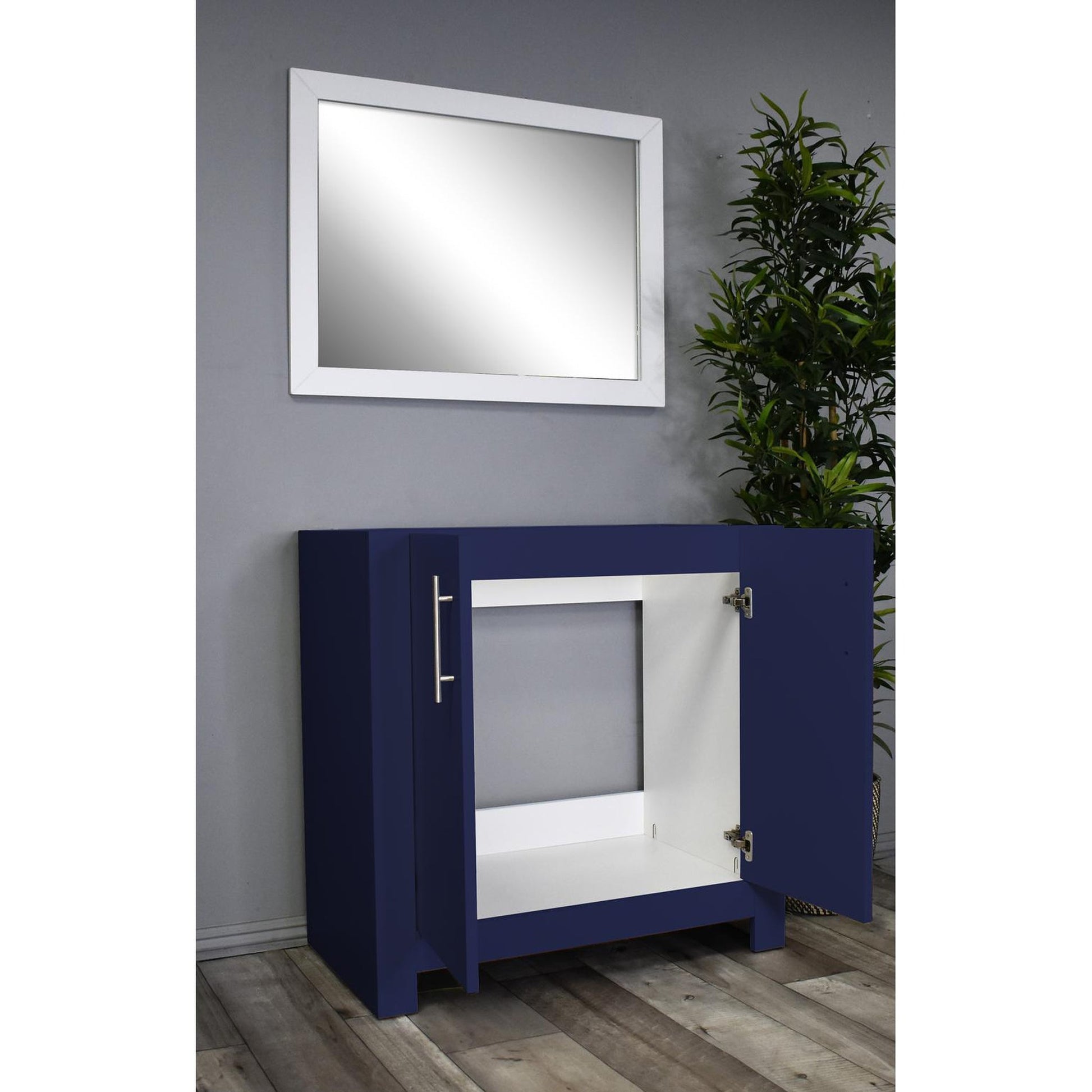 Volpa USA Boston 36" x 20" Navy Modern Freestanding Bathroom Vanity With Brushed Nickel Handles