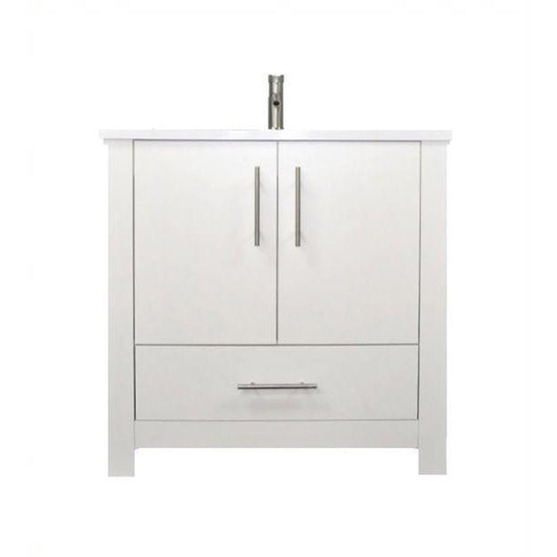 Volpa USA Boston 36" x 20" White Modern Freestanding Bathroom Vanity With Acrylic Top, Integrated Acrylic Sink And Brushed Nickel Handles
