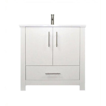 Volpa USA Boston 36" x 20" White Modern Freestanding Bathroom Vanity With Acrylic Top, Integrated Acrylic Sink And Brushed Nickel Handles