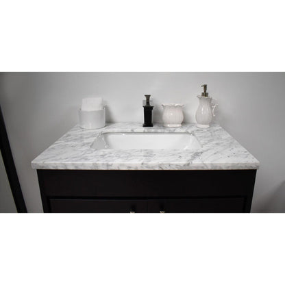 Volpa USA Capri 24" x 22" Black Freestanding Modern Bathroom Vanity With Preinstalled Undermount Sink And Carrara Marble top With Brushed Nickel Edge Handles