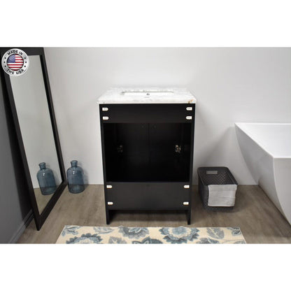 Volpa USA Capri 24" x 22" Black Freestanding Modern Bathroom Vanity With Preinstalled Undermount Sink And Carrara Marble top With Brushed Nickel Edge Handles