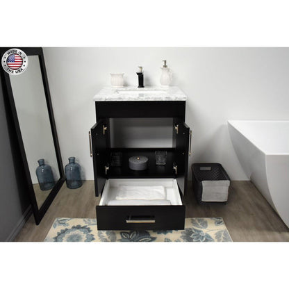 Volpa USA Capri 24" x 22" Black Freestanding Modern Bathroom Vanity With Preinstalled Undermount Sink And Carrara Marble top With Brushed Nickel Edge Handles