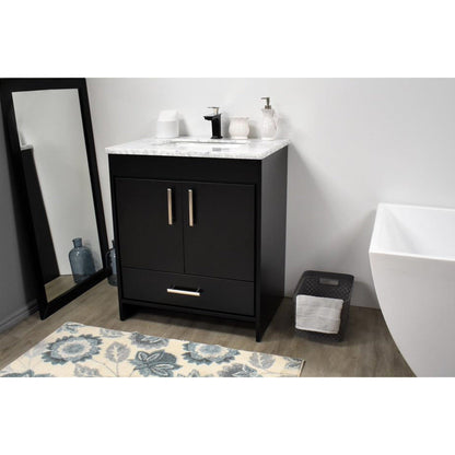 Volpa USA Capri 24" x 22" Black Freestanding Modern Bathroom Vanity With Preinstalled Undermount Sink And Carrara Marble top With Brushed Nickel Edge Handles