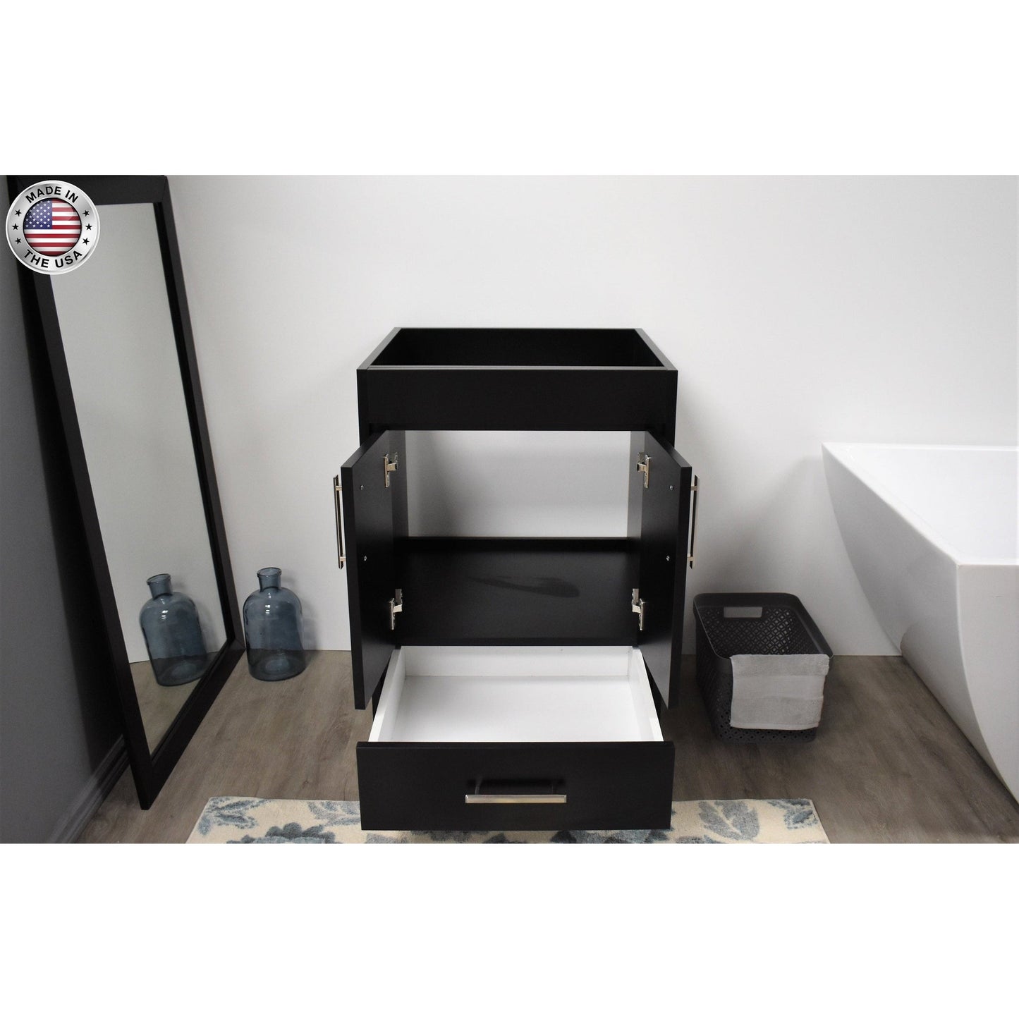 Volpa USA Capri 24" x 22" Black Modern Bathroom Vanity With Brushed Nickel Edge Handles