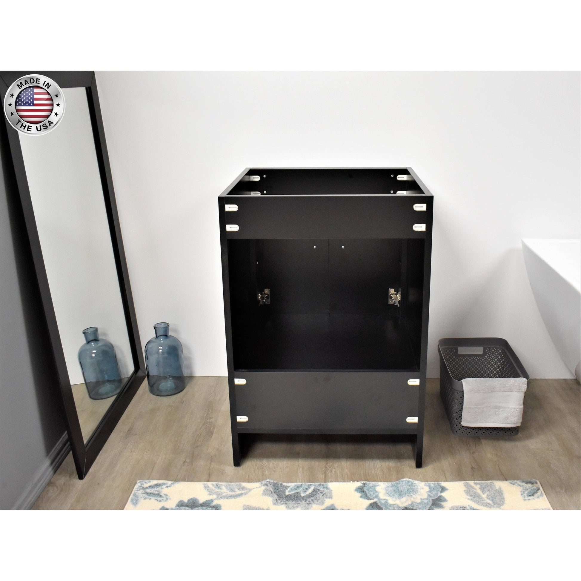 Volpa USA Capri 24" x 22" Black Modern Bathroom Vanity With Brushed Nickel Edge Handles