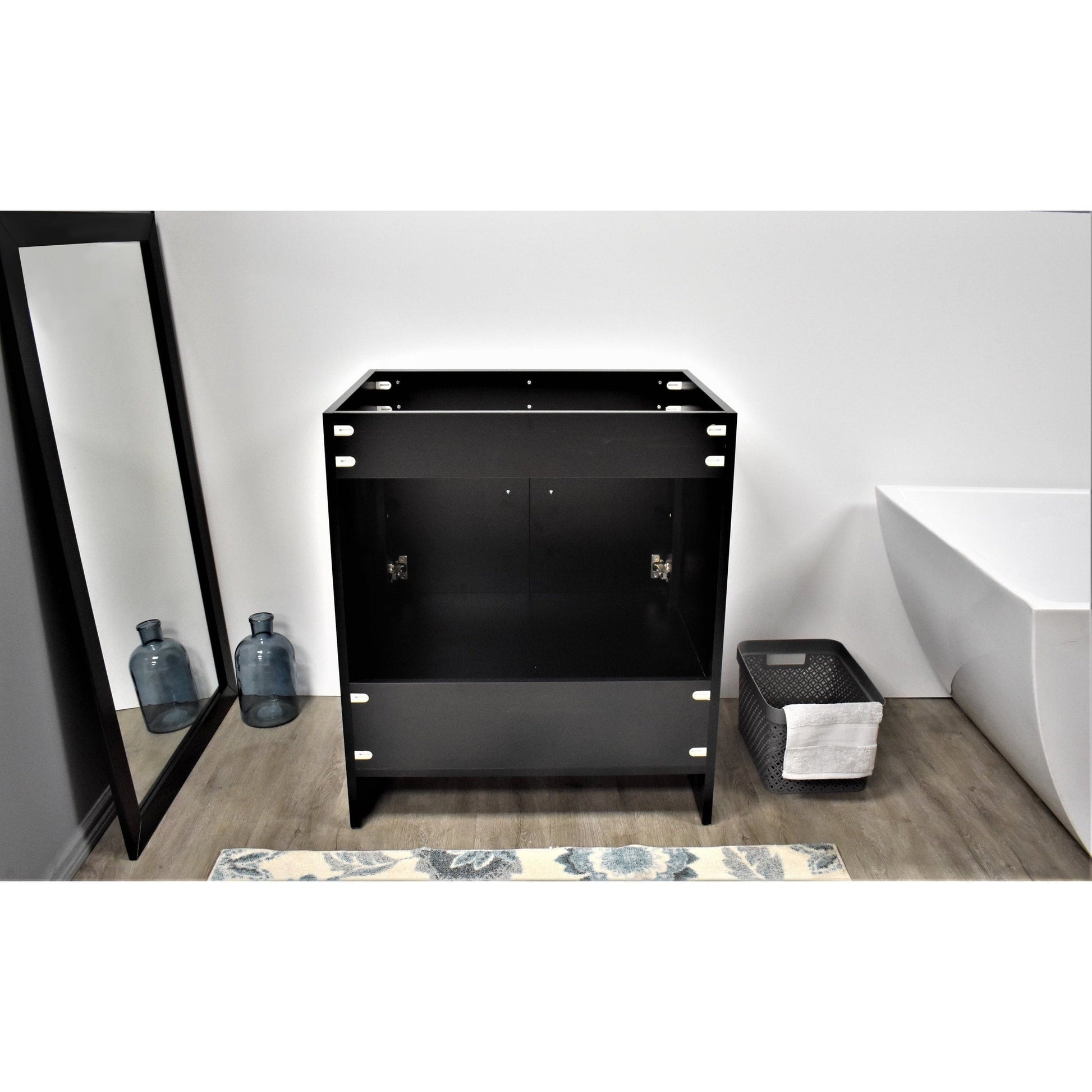 Volpa USA Capri 24" x 22" Black Modern Bathroom Vanity With Brushed Nickel Edge Handles