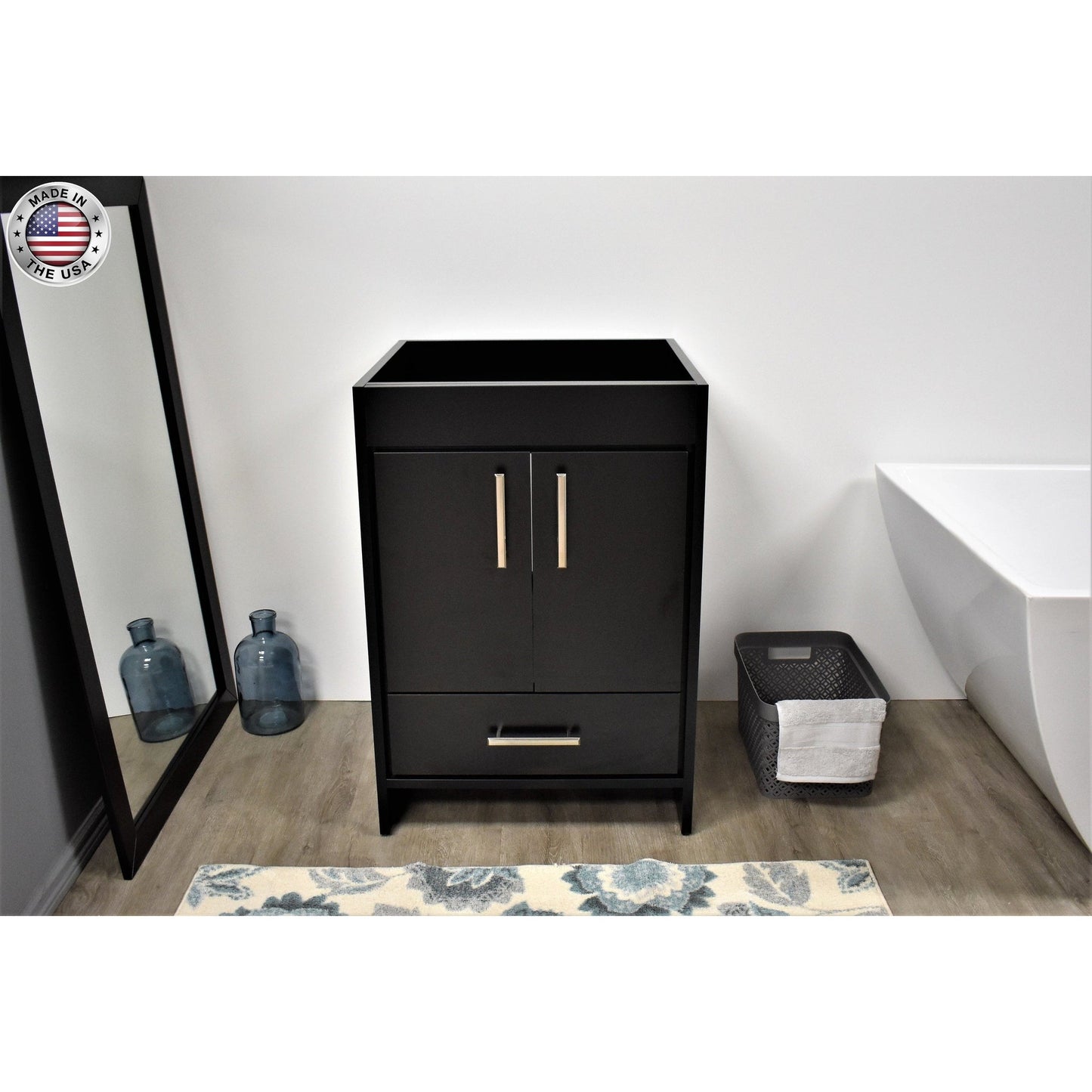 Volpa USA Capri 24" x 22" Black Modern Bathroom Vanity With Brushed Nickel Edge Handles